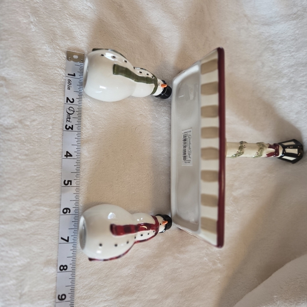 Grasslands Road Snowman Salt & Pepper Shakers with Lamp Post Tray Set - 3pc - Picture 11 of 12